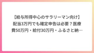 【給与所得中心のサラリーマン向け】配当3万円でも確定申告は必要？医療費50万円・給付30万円・ふるさと納税ありの年の整理法